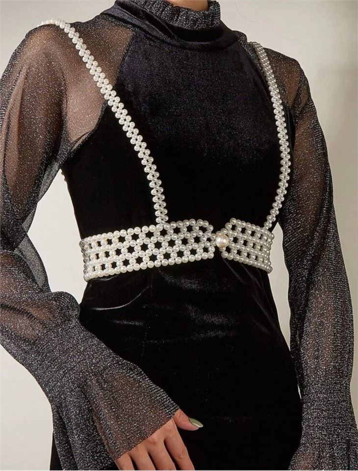 Harness White Pearl Body Chain Underbust Belt