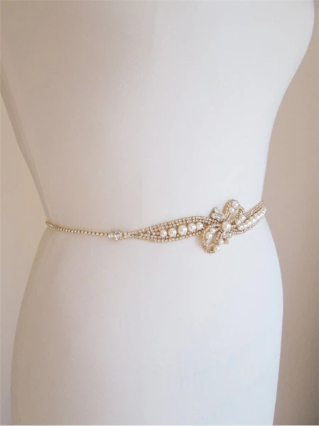 Pearl Skinny Bridal Belt Sash Wedding Belt