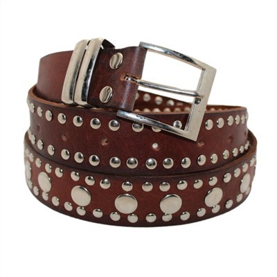 Moroccan Brown Natural Leather Belt With Metal Studs
