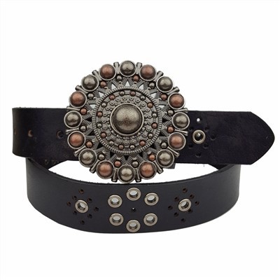 Western Vintage Studded Black Leather Belt