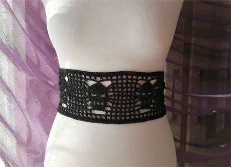 Victorian Mourning Cotton Crochet Skull Corset Belt