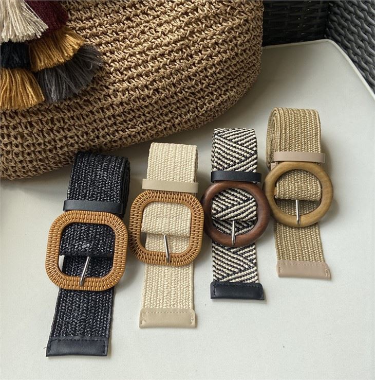 Fashion Buckle STRAW STRETCH BELT Boho Raffia Belt