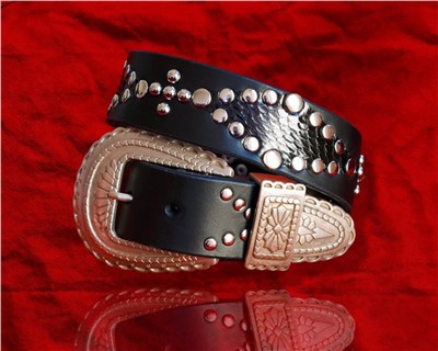 Black Studded Snakeskin Leather Belt - 38mm