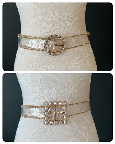 Clear Fashion Pearl Buckle Rhinestone Transparent Belt