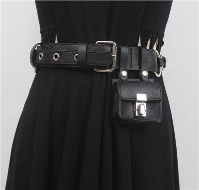 Fashion Black Pocket Waist PU Leather Small Waist Belt Bag