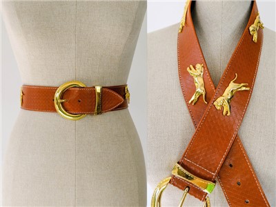 Vintage Caramel Brass Jaguar Rivets Brown Belt